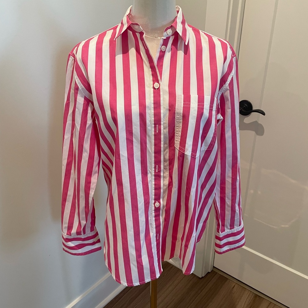 J. Crew Pink and White Striped Shirt